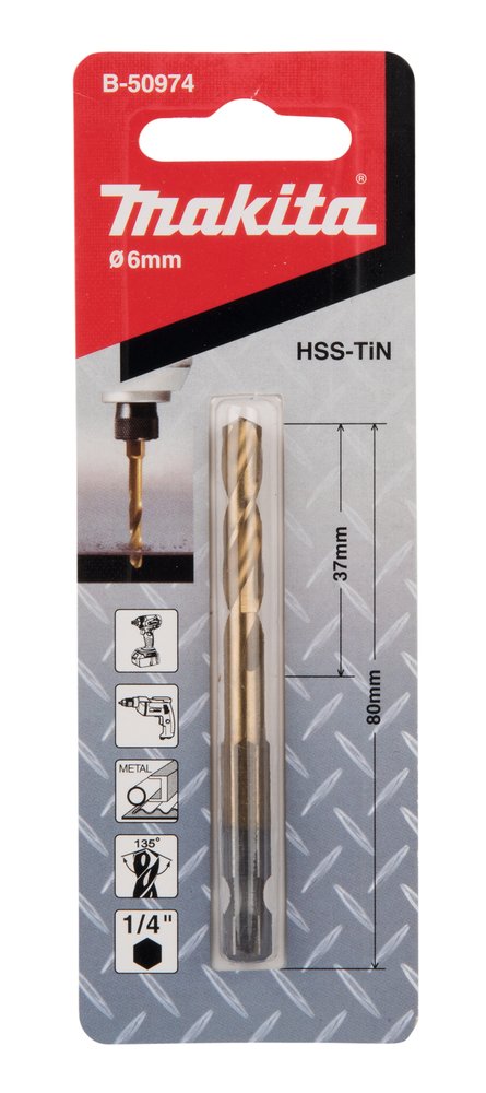 Broca de Metal Hss-tin, 6,0 X 80 Mm Makita B-50974 0X80 Mm perforación fijación - Imagen 2
