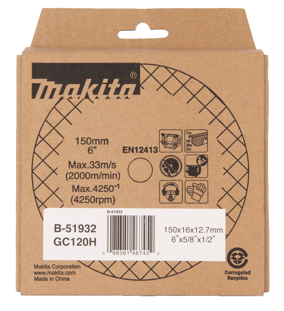 Disco Esmerilador 150 X 16 X 12,7 Mm, GC120H Makita B-51932 150X16X12 trabajo metal - Imagen 2