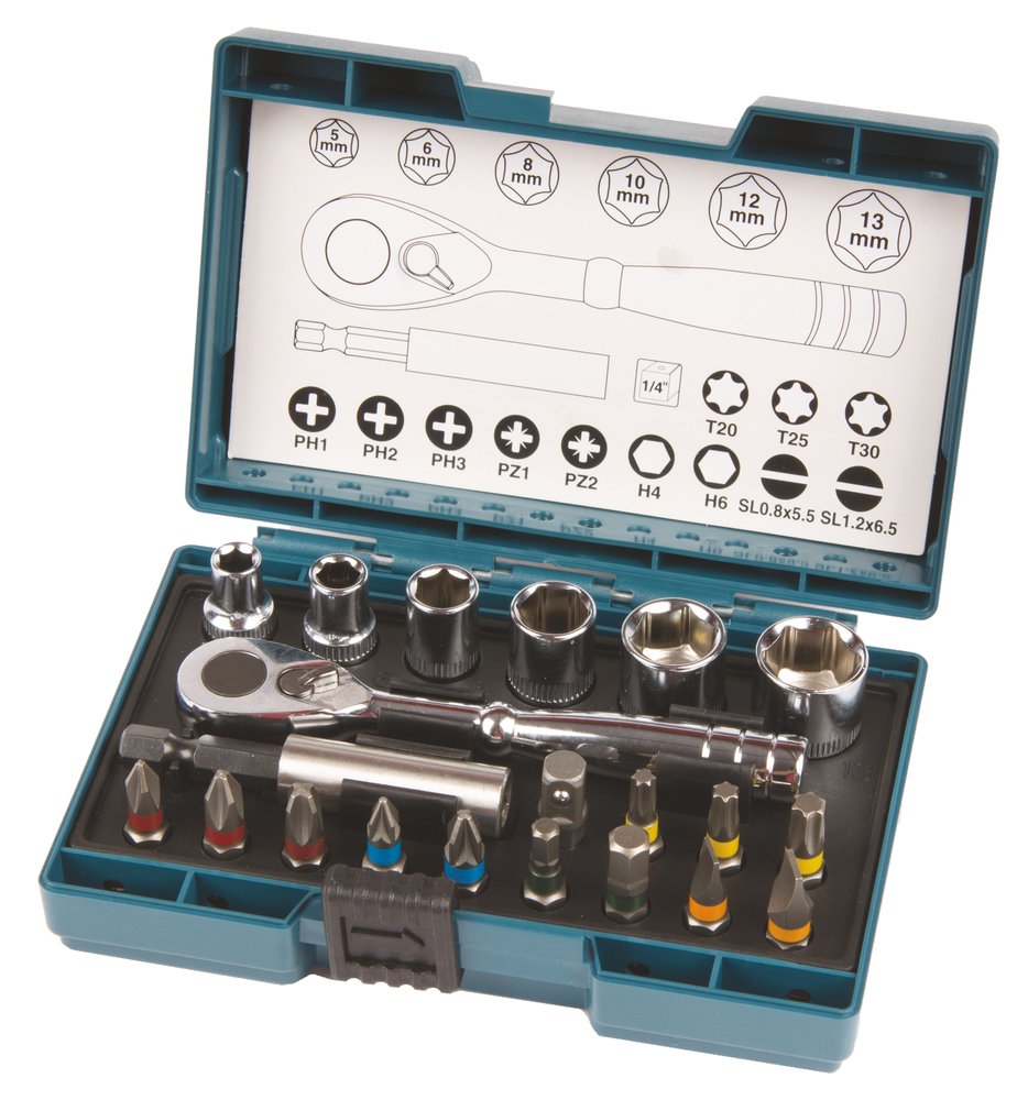 Set Puntas + Llave de Carraca, 21 Piezas Makita B-54081 13 Mm 1 M perforación fijación