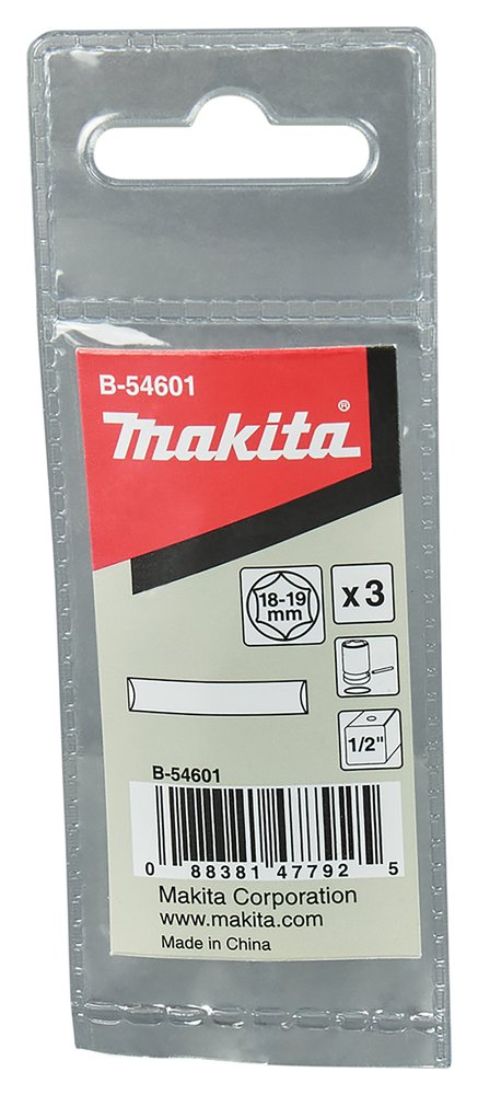 Bulon Llave, 1/2", 18 - 19 Mm, 3 Unidades Makita B-54601 19 MM perforación fijación - Imagen 2