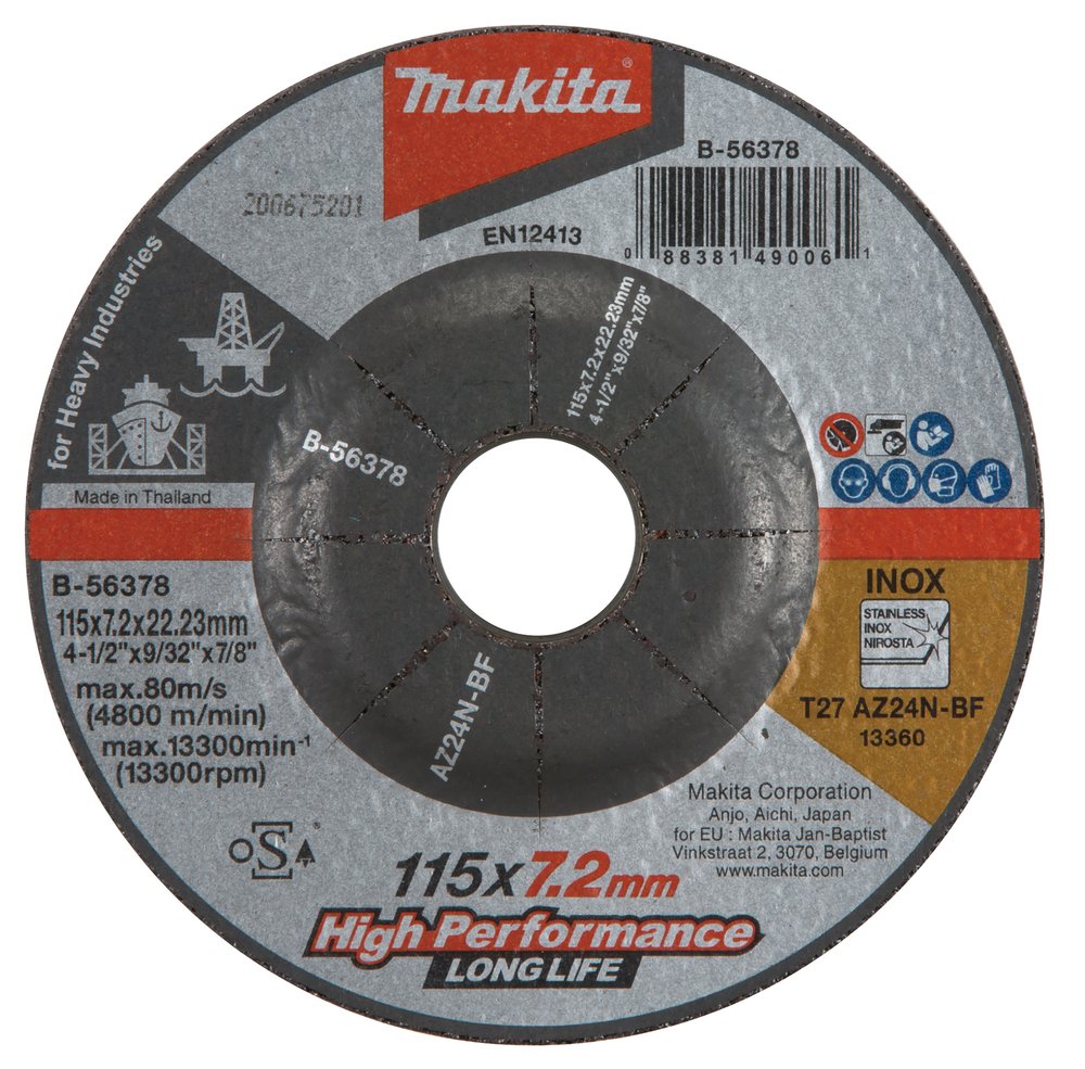 Disco Esmerilador 22,23 X 115 Mm Makita B-56378 23X115 Mm Inox trabajo metal acero inoxidable
