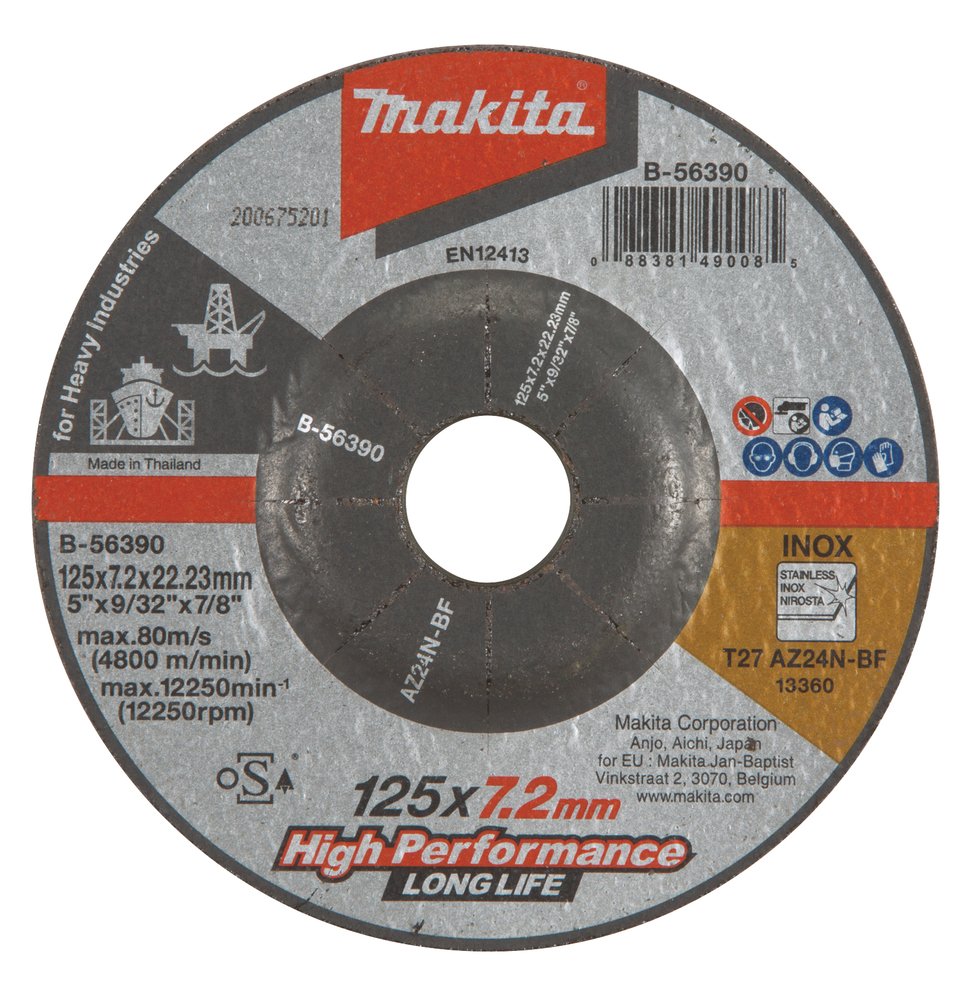 Disco Esmerilador para Industria Pesada, 125 Mm, AZ24N Makita B-56390 125 MM 125X7 Inox trabajo metal acero inoxidable