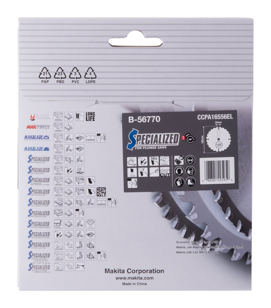 Disco Sierra Circular, Specialized T C T, 165 X 20 Mm, 56 D Makita B-56770 165X20 Mm corte aluminio - Imagen 4