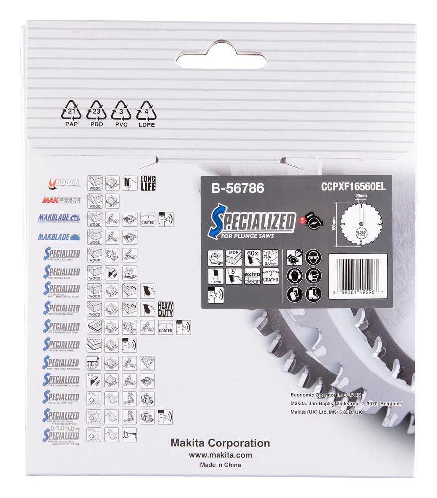 Disco Sierra Circular , Specialized T C T, 165 X 20 Mm, 60 D Makita B-56786 165X20 Mm corte - Imagen 4