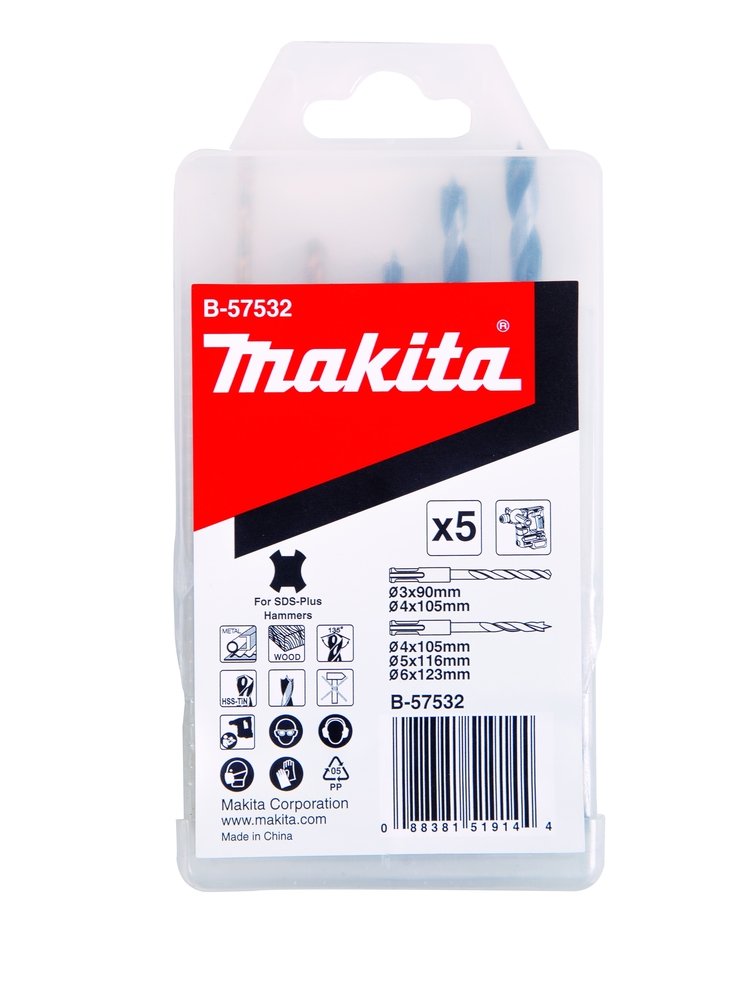 Set de Brocas para Sds-plus, 5 Piezas Makita B-57532 6 Mm 123 Mm perforación fijación