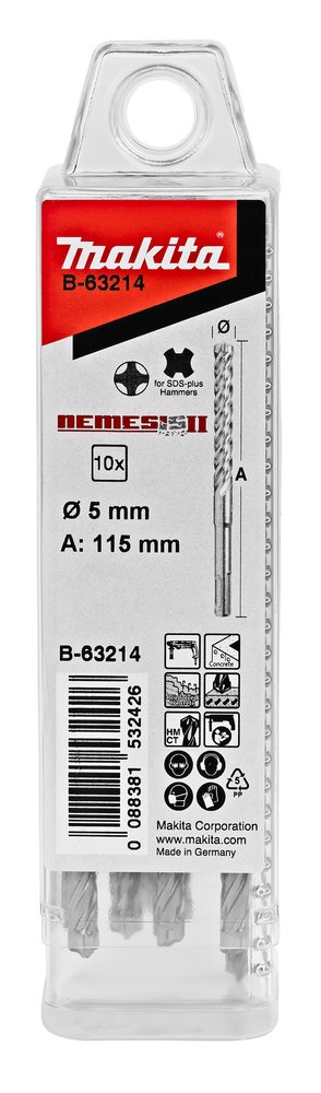 Brocas Sds-plus Némesis II 5X115 Mm, 10 Piezas Makita B-63214 50 Mm Mate perforación fijación - Imagen 2