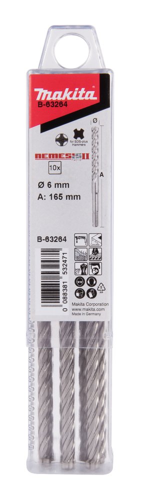 Brocas para Sds-plus Némesis II 6X165 Mm, 10 Piezas Makita B-63264 100 Mm Mate perforación fijación