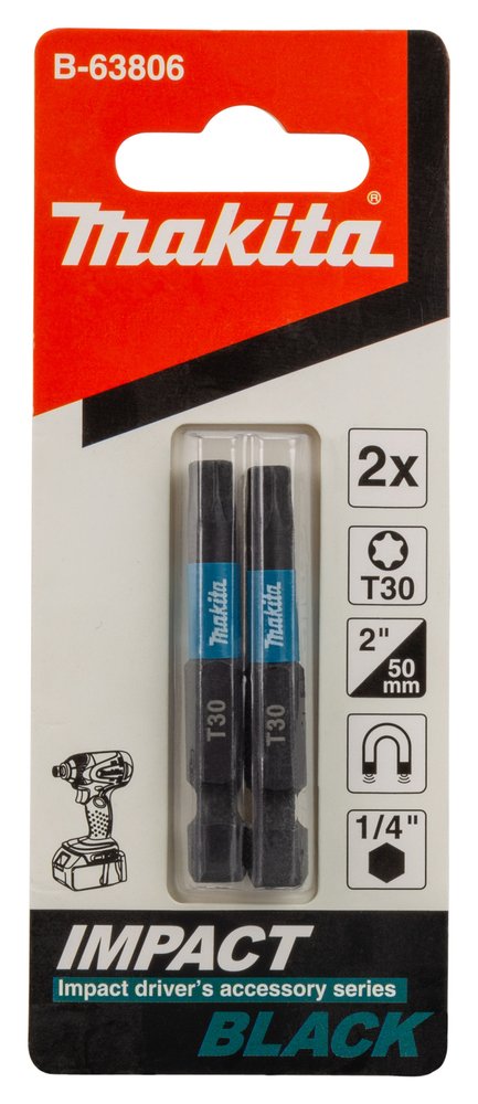Punta Impact Black, T30, 50 Mm, 2 Piezas Makita B-63806 perforación fijación - Imagen 2