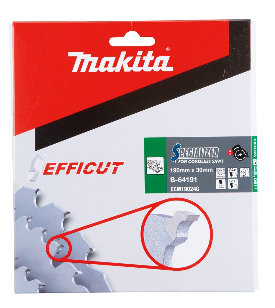 Disco Sierra Circular , Efficut T C T, 190 X 30 Mm, 24 D Makita B-64191 190X30 Mm corte - Imagen 2