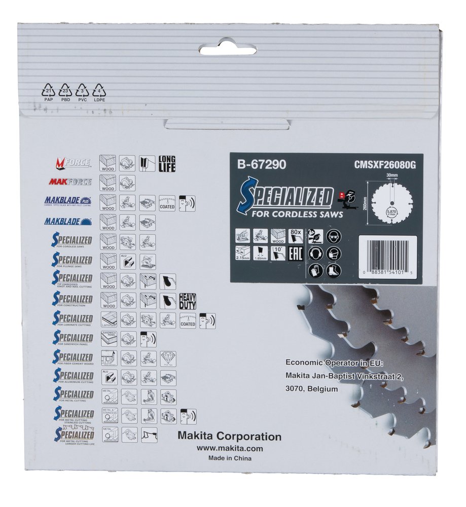 Disco de Sierra Circular, Efficut T C T, 260 X 30 Mm, 80 D Makita B-67290 260X30 Mm corte - Imagen 3