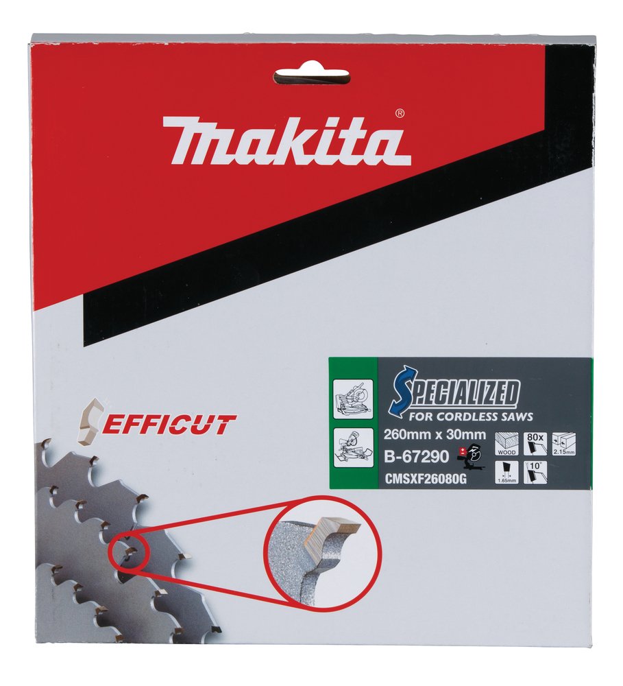 Disco de Sierra Circular, Efficut T C T, 260 X 30 Mm, 80 D Makita B-67290 260X30 Mm corte - Imagen 4