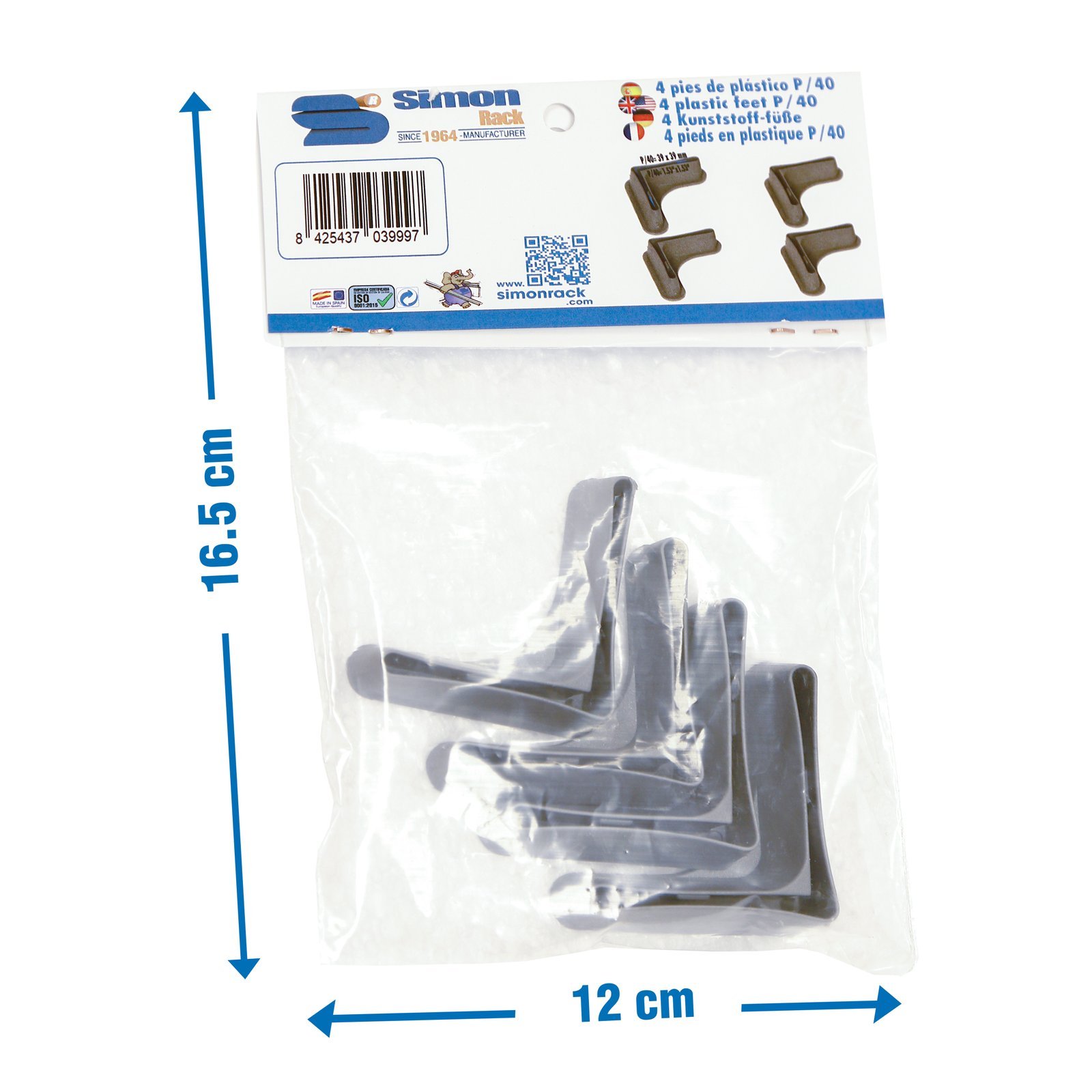 4 UND PIES para 40 Blanco BOLSA Simonrack 217X117 25 Mm - Imagen 2