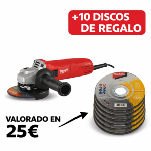 Amoladora Angular Milwaukee - AG10-125 Ek, 1000 W 276 MM herramienta a cable + 10 discos de regalo