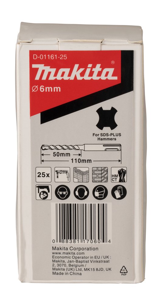 Juego de Brocas para Sds-plus Makita D-01161-25 6X110 MM 110 Mm perforación fijación - Imagen 3