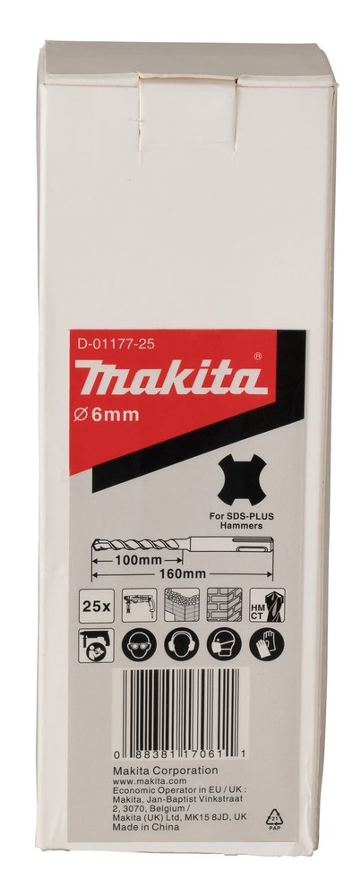 Broca TCT para Sds-plus, 6 X 160 Mm, 25 Piezas Makita D-01177-25 6X160 Mm perforación fijación - Imagen 2