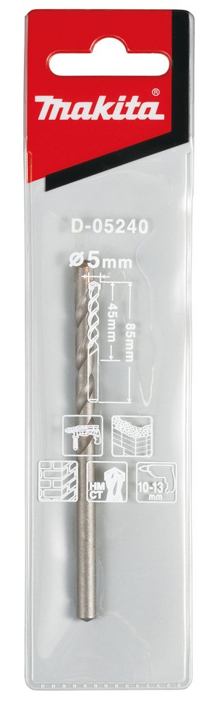 Broca para Mamposteria 5 X 85 Mm, TCT Makita D-05240 5X85 Mm perforación fijación - Imagen 3