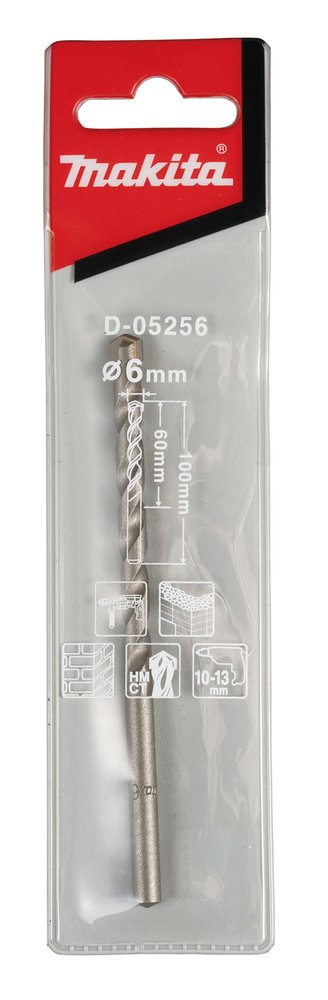 Broca para Mamposteria 6 X 100 Mm, TCT Makita D-05256 6X100 Mm perforación fijación - Imagen 3