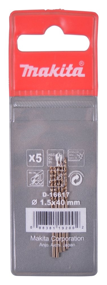 Broca Metal, Hss-co, 1,5 X 18 / 40 Mm, 5 Piezas Makita D-16617 Inox perforación fijación acero inoxidable - Imagen 2
