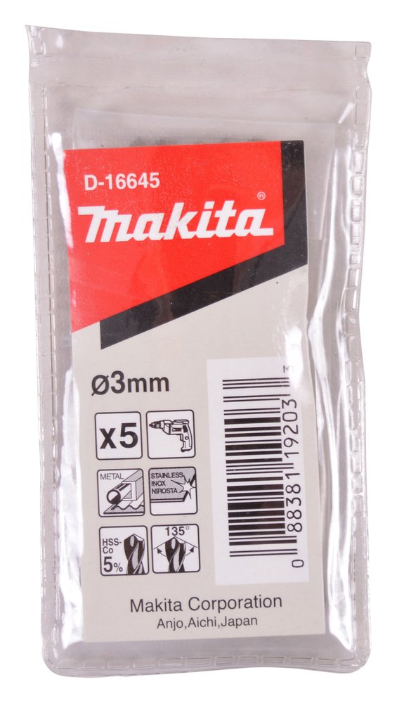 Broca Metal, Hss-co, 3,0 X 33 / 61 Mm, 5 Piezas Makita D-16645 Inox perforación fijación acero inoxidable - Imagen 2
