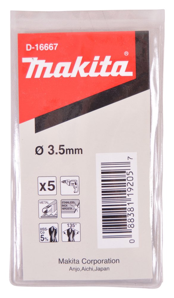 Broca Metal, Hss-co, 3,5 X 39 / 70 Mm, 5 Piezas Makita D-16667 Inox perforación fijación acero inoxidable - Imagen 2