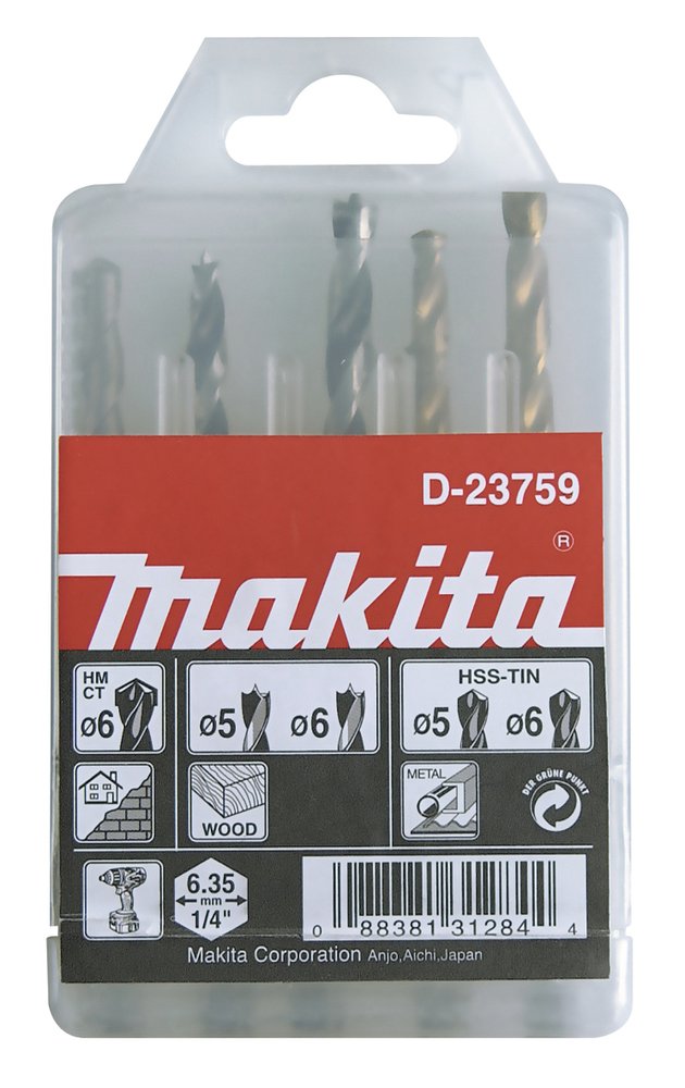 Set de Brocas , 5 Piezas, 1/4'' Makita D-23759 6 Mm 0 Mm perforación fijación