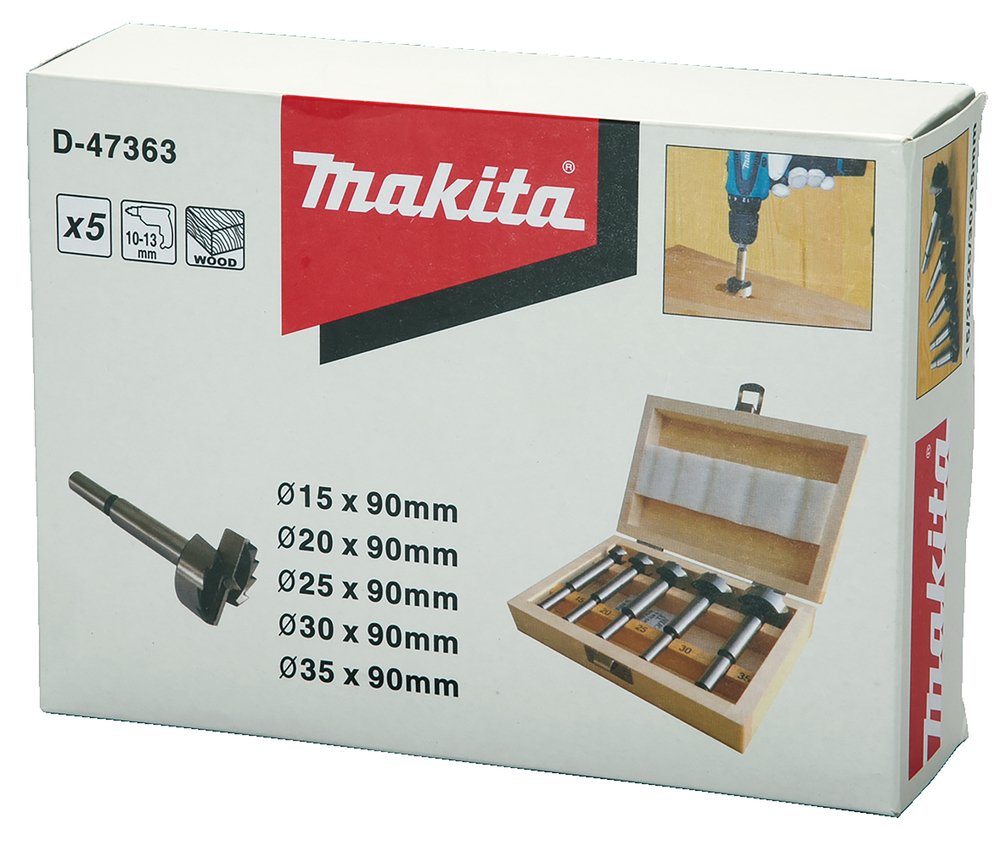 Estuche de Brocas Fostner, 5 Piezas Makita D-47363 35 Mm 10 MM perforación fijación - Imagen 2