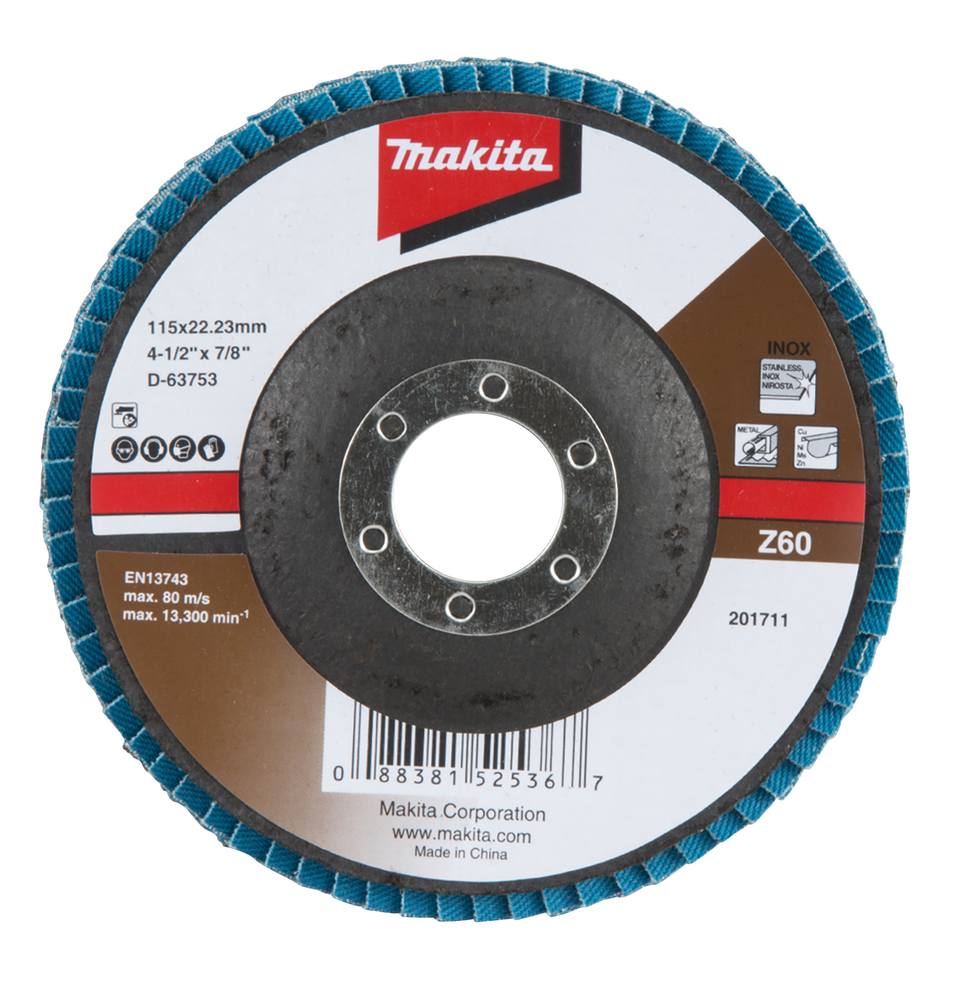 Disco de Láminas 115 X 22,23 Mm, Z60 Makita D-63753 115X22 Inox trabajo metal acero inoxidable · aluminio