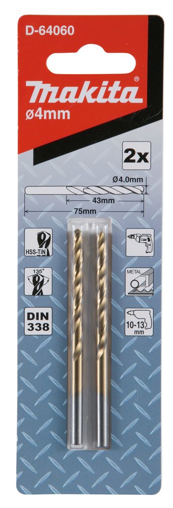 Broca de Metal Hss-tin Economy, 4,0 X 43 / 75 Mm, 2 Piezas Makita D-64060 perforación fijación