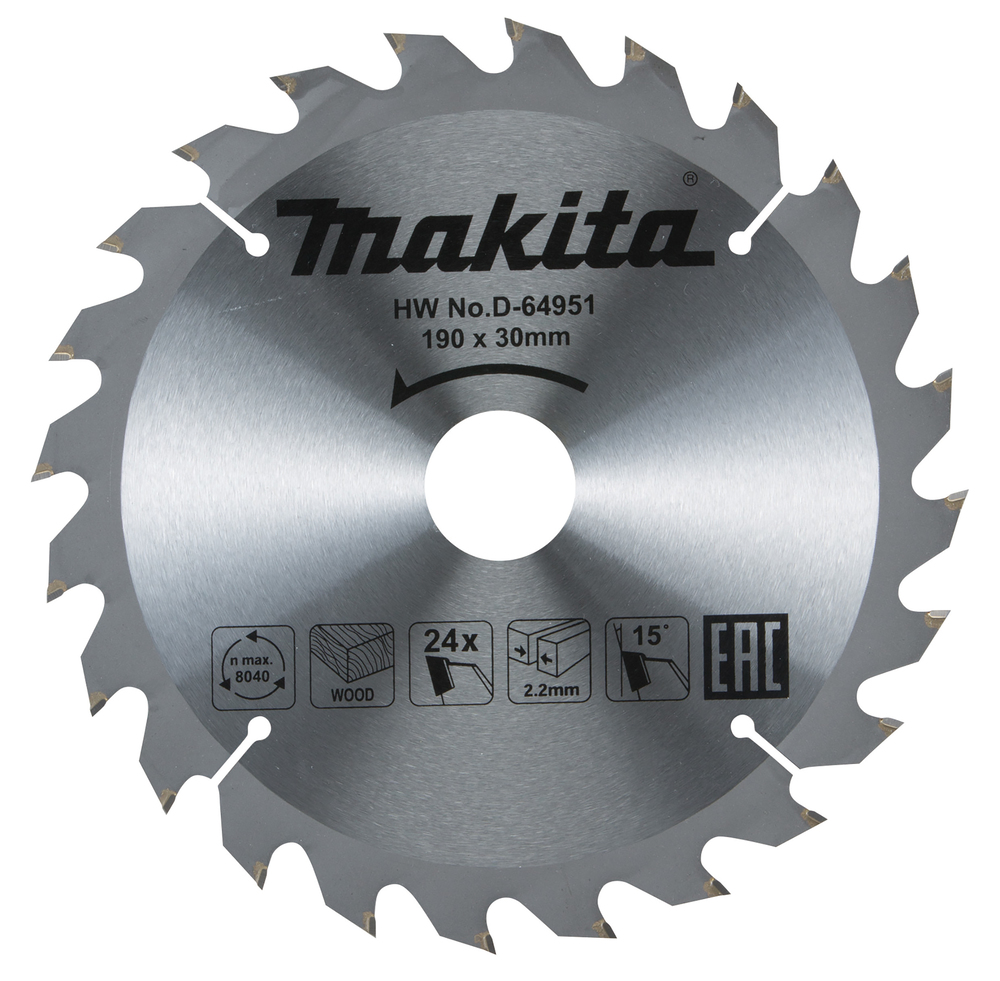 Disco Sierra Circular , Standard T C T 190 X 30 Mm, 24 D Makita D-64951 190X30 Mm corte