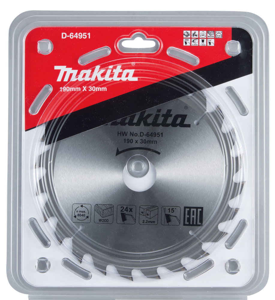 Disco Sierra Circular , Standard T C T 190 X 30 Mm, 24 D Makita D-64951 190X30 Mm corte - Imagen 3