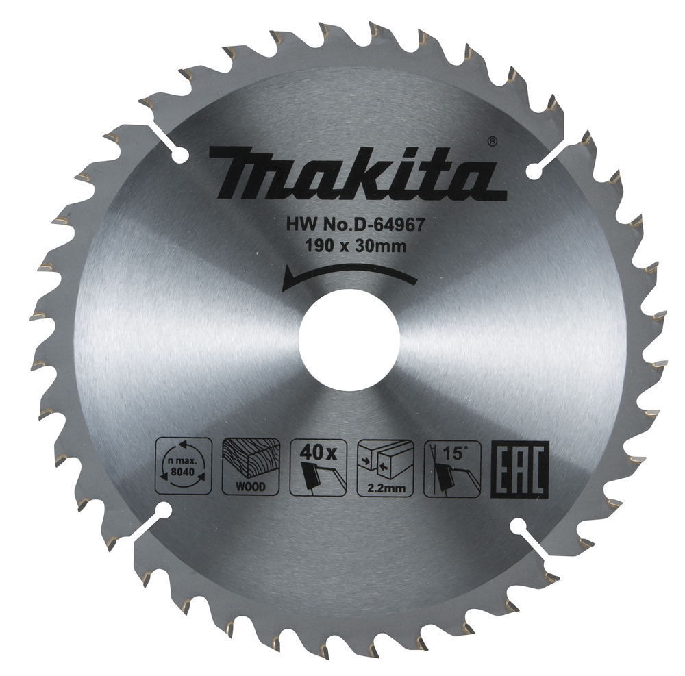 Disco Sierra Circular , Standard T C T 190 X 30 Mm, 40 D Makita D-64967 190X30 Mm corte