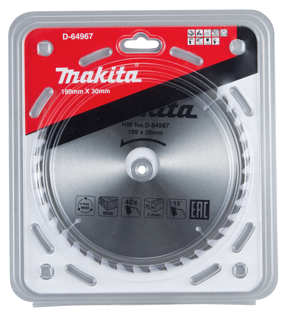 Disco Sierra Circular , Standard T C T 190 X 30 Mm, 40 D Makita D-64967 190X30 Mm corte - Imagen 3