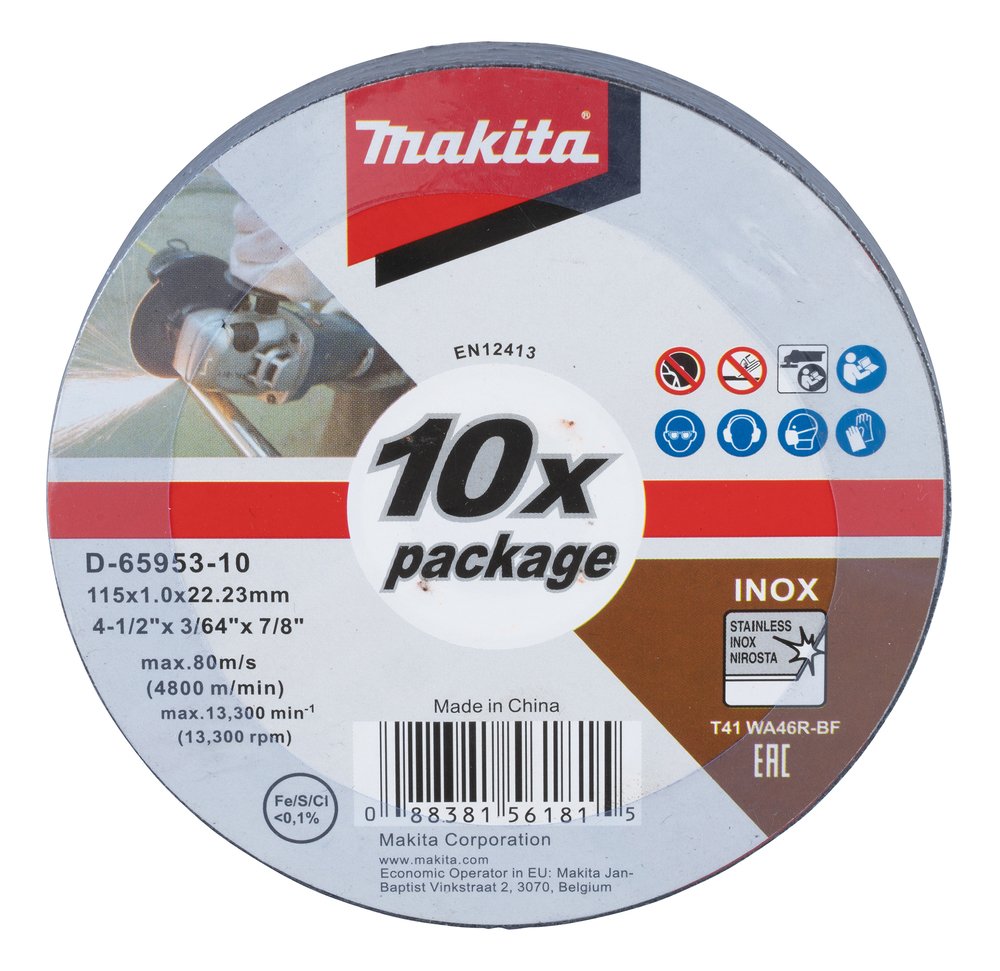 Disco de Corte 115 X 1,0 X 22,23 Mm, WA46R, 10 Piezas Makita D-65953-10 115X1 Inox trabajo metal acero inoxidable - Imagen 3