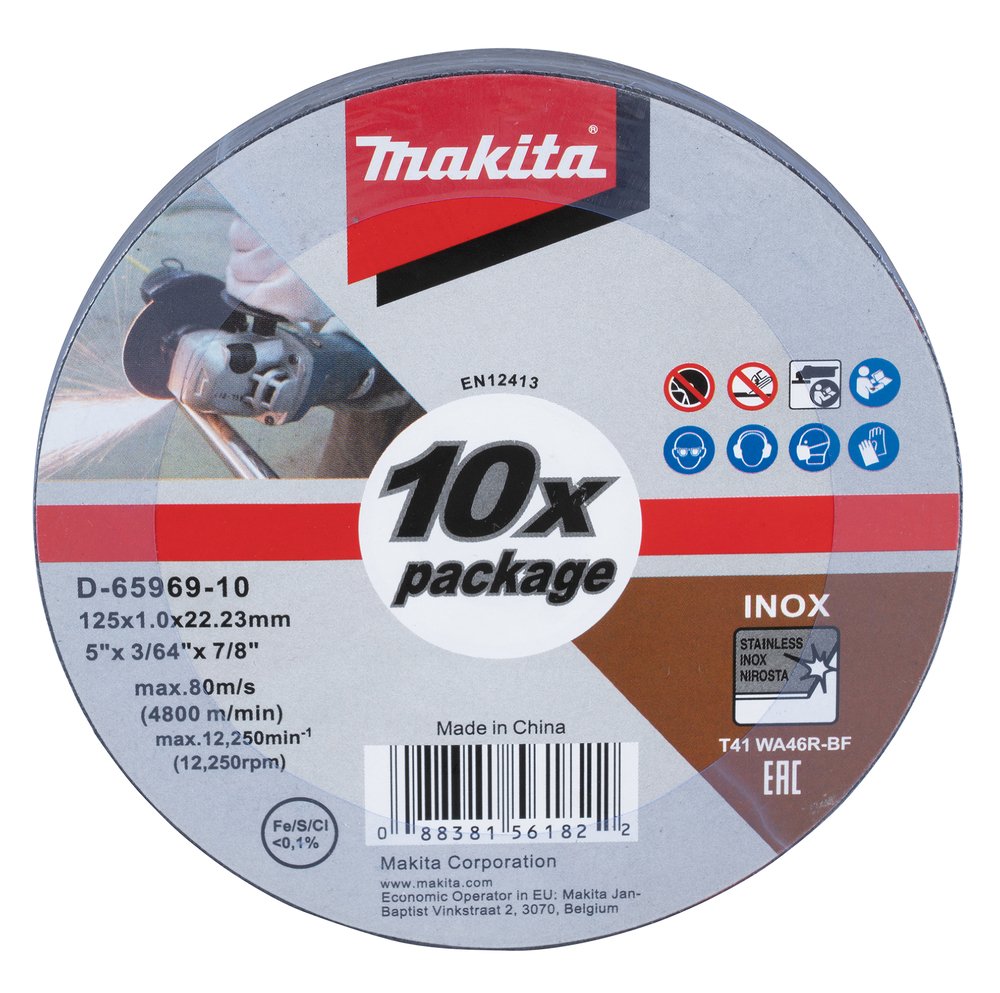 Disco de Corte 125 X 1,0 X 22,23 Mm, WA46R, 10 Piezas Makita D-65969-10 125X1 Inox trabajo metal acero inoxidable - Imagen 3