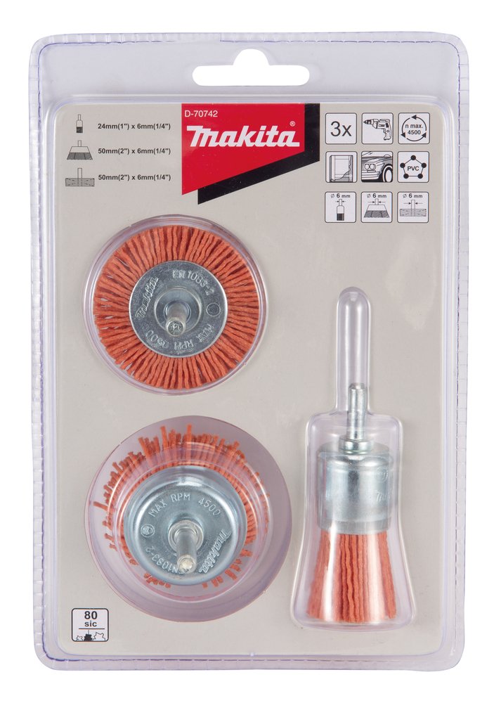 Set de Gratas de Nylon, 80G, 3 Piezas Makita D-70742 50 Mm trabajo metal - Imagen 3