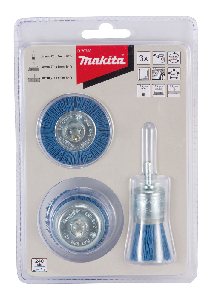 Set de Gratas de Nylon, 240G, 3 Piezas Makita D-70758 50 Mm trabajo metal - Imagen 3