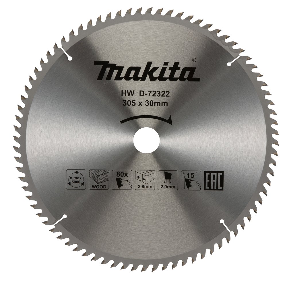 Disco Sierra Circular , Standard T C T, 305 X 30 Mm, 80 D Makita D-72322 305X30 Mm corte