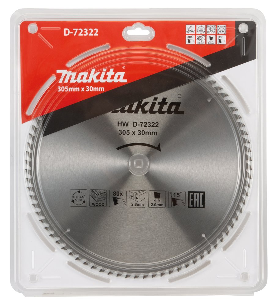 Disco Sierra Circular , Standard T C T, 305 X 30 Mm, 80 D Makita D-72322 305X30 Mm corte - Imagen 3