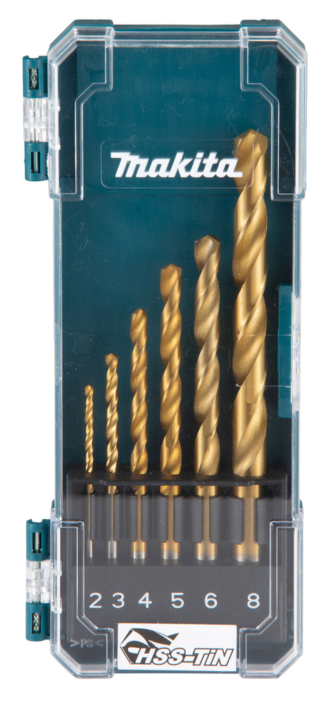 Estuche de Brocas de Metal Hss-tin, 2 - 8 Mm, 6 Piezas Makita D-72833 perforación fijación
