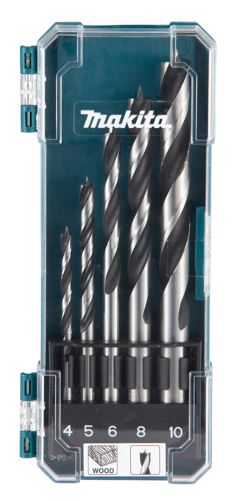 Estuche de Brocas para Madera HSS 4-5-6-8-10 Mm 5 Piezas Makita D-72861 4 Mm perforación fijación