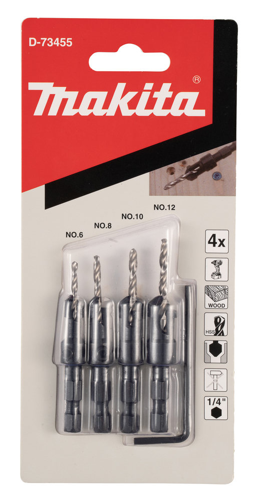 Estuche de Brocas Avellanadoras 4 Piezas Makita D-73455 6 Mm 70 Mm perforación fijación - Imagen 3