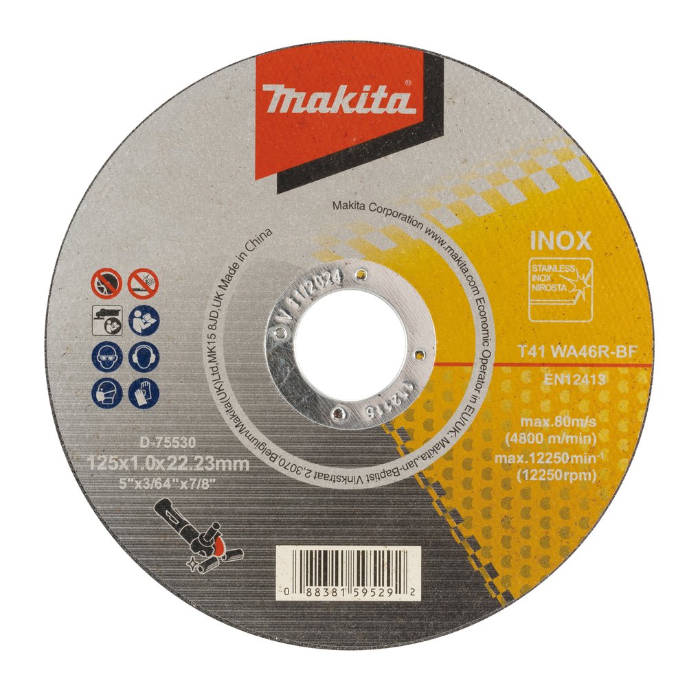 Disco de Corte Fino, 125 X 22,23 X 1,0 Mm, WA46R Makita D-75530 125X22 Inox trabajo metal acero inoxidable