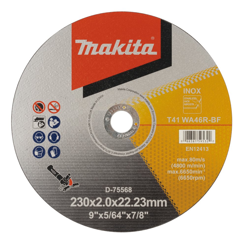 Disco de Corte Fino, 230 X 22,23 X 2,0 Mm, WA46R Makita D-75568 230X22 Inox trabajo metal acero inoxidable