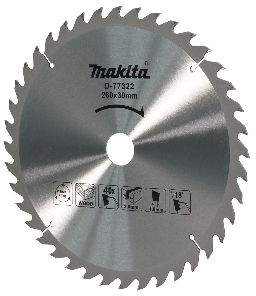 Disco Sierra Circular 260 X 40D X 30 Mm Makita D-77322 260 Mm corte - Imagen 2