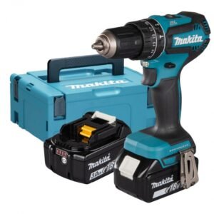 Makita DHP485 RFJ - Taladro Percutor 18 V LXT + Batería 3,0 Ah (2X) + Cargador Rápido + Maletín Makpac 18 V Blanca herramienta