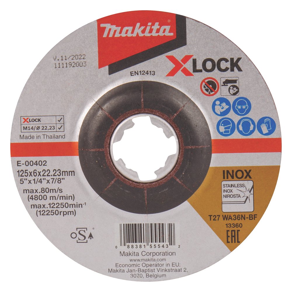 Disco de Rectificar X-lock, 125 X 6,0 Mm, WA36N Makita E-00402 125X6 Inox trabajo metal acero inoxidable