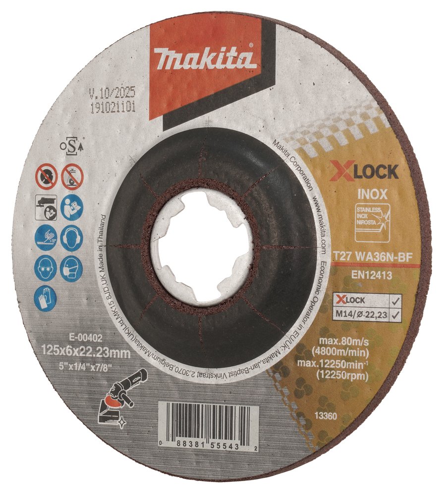 Disco de Rectificar X-lock, 125 X 6,0 Mm, WA36N Makita E-00402 125X6 Inox trabajo metal acero inoxidable - Imagen 2