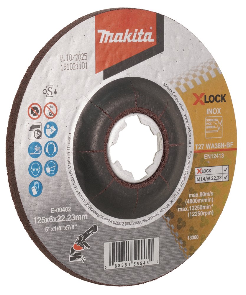 Disco de Rectificar X-lock, 125 X 6,0 Mm, WA36N Makita E-00402 125X6 Inox trabajo metal acero inoxidable - Imagen 3