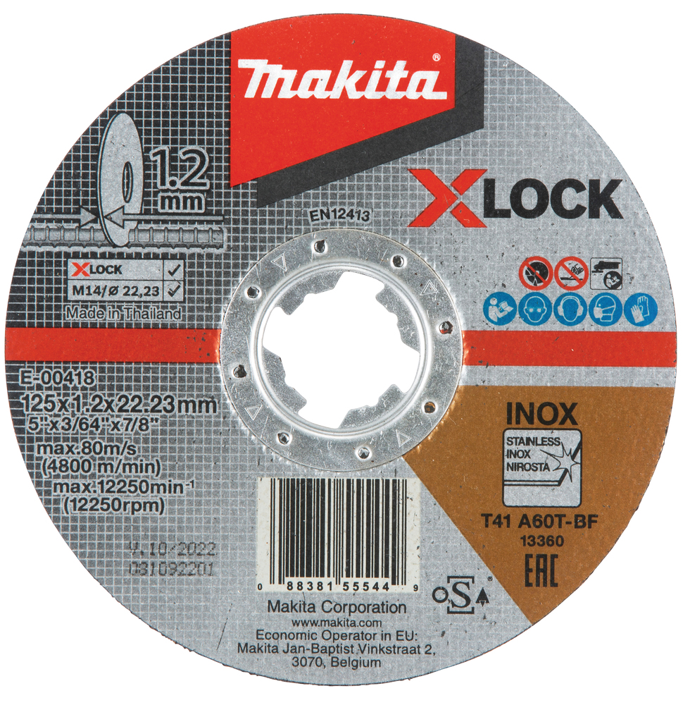 Disco de Corte X-lock, 125 X 1,2 Mm Makita E-00418 125X1 Inox trabajo metal acero inoxidable