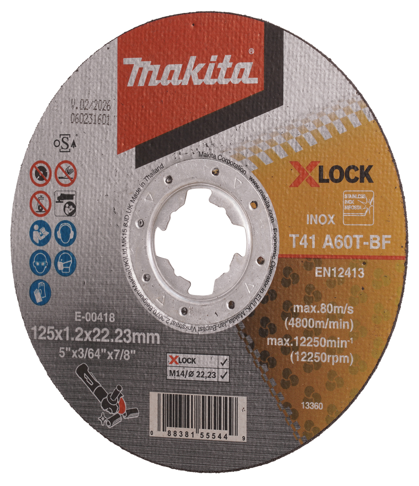 Disco de Corte X-lock, 125 X 1,2 Mm Makita E-00418 125X1 Inox trabajo metal acero inoxidable - Imagen 2
